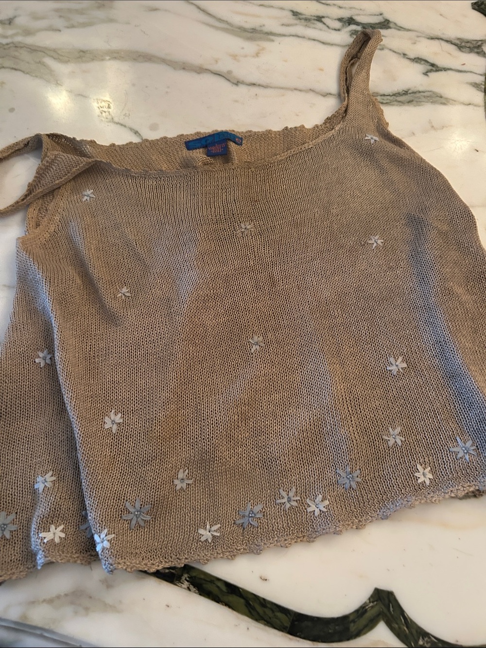 Beige Knit Floral Sequin Tank Top